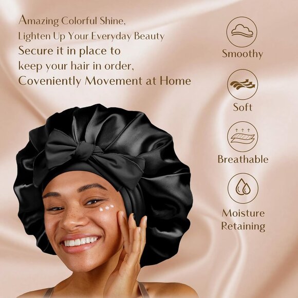 Silk-Satin Bonnet Hair Wrap for Sleeping with Bow Tie Band - Picture 3 of 8